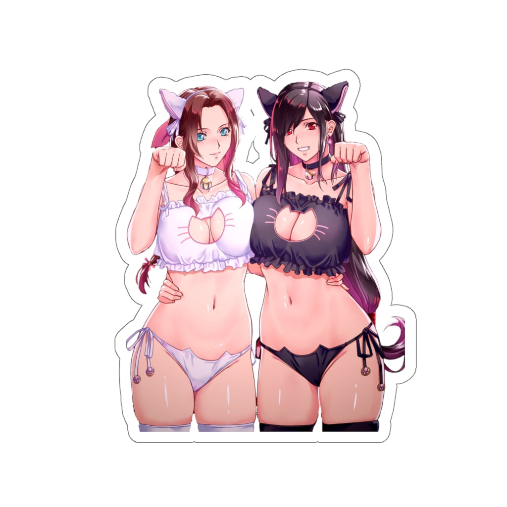 Tifa and Aerith Catgirls Neko Ecchi Final Fantsy 7 Waterproof Sticker - Large FF7 Decal