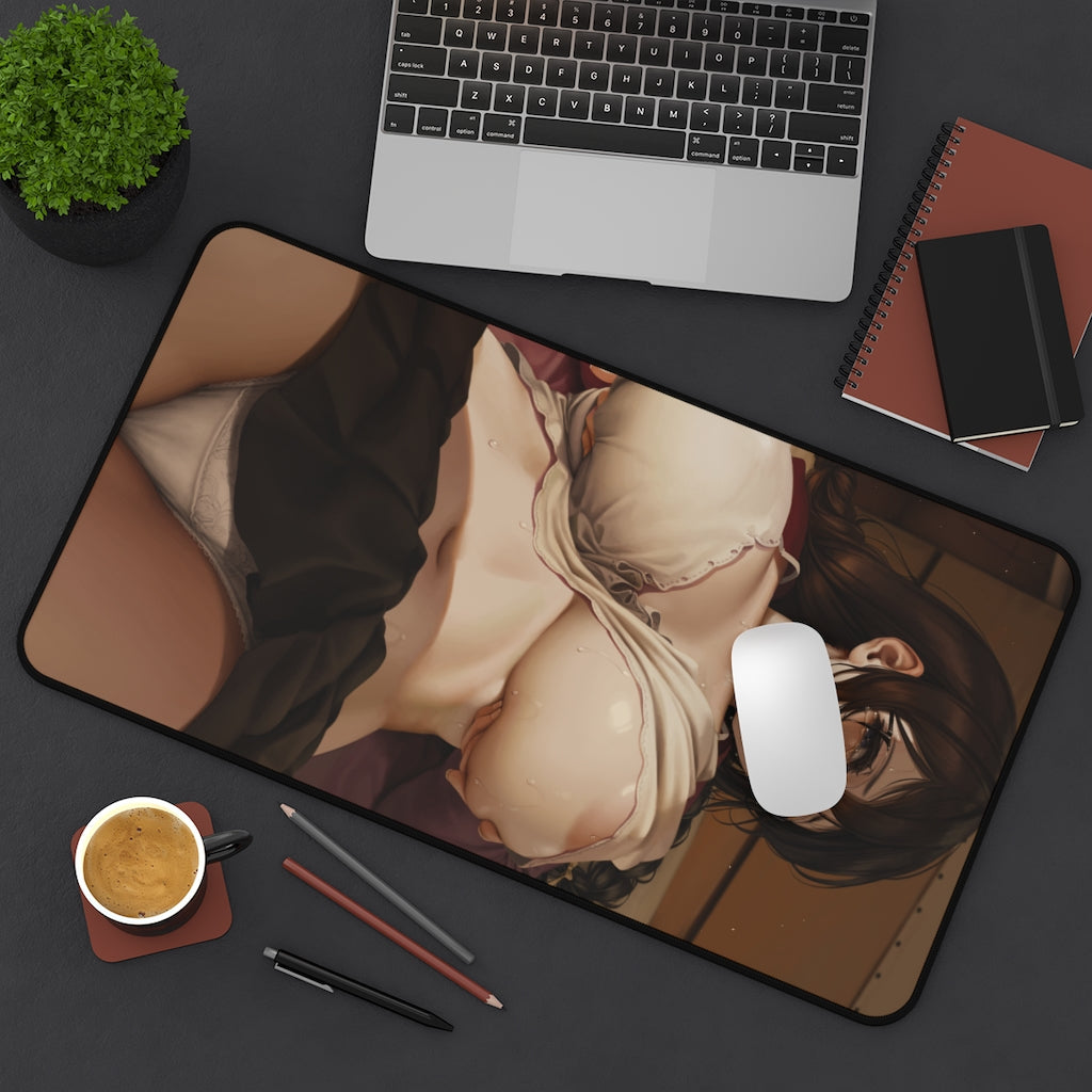 Monogatari Series Ecchi Mousepad - Huge Boobs Tsubasa Hanekawa - Large Desk Mat - MTG Playmat