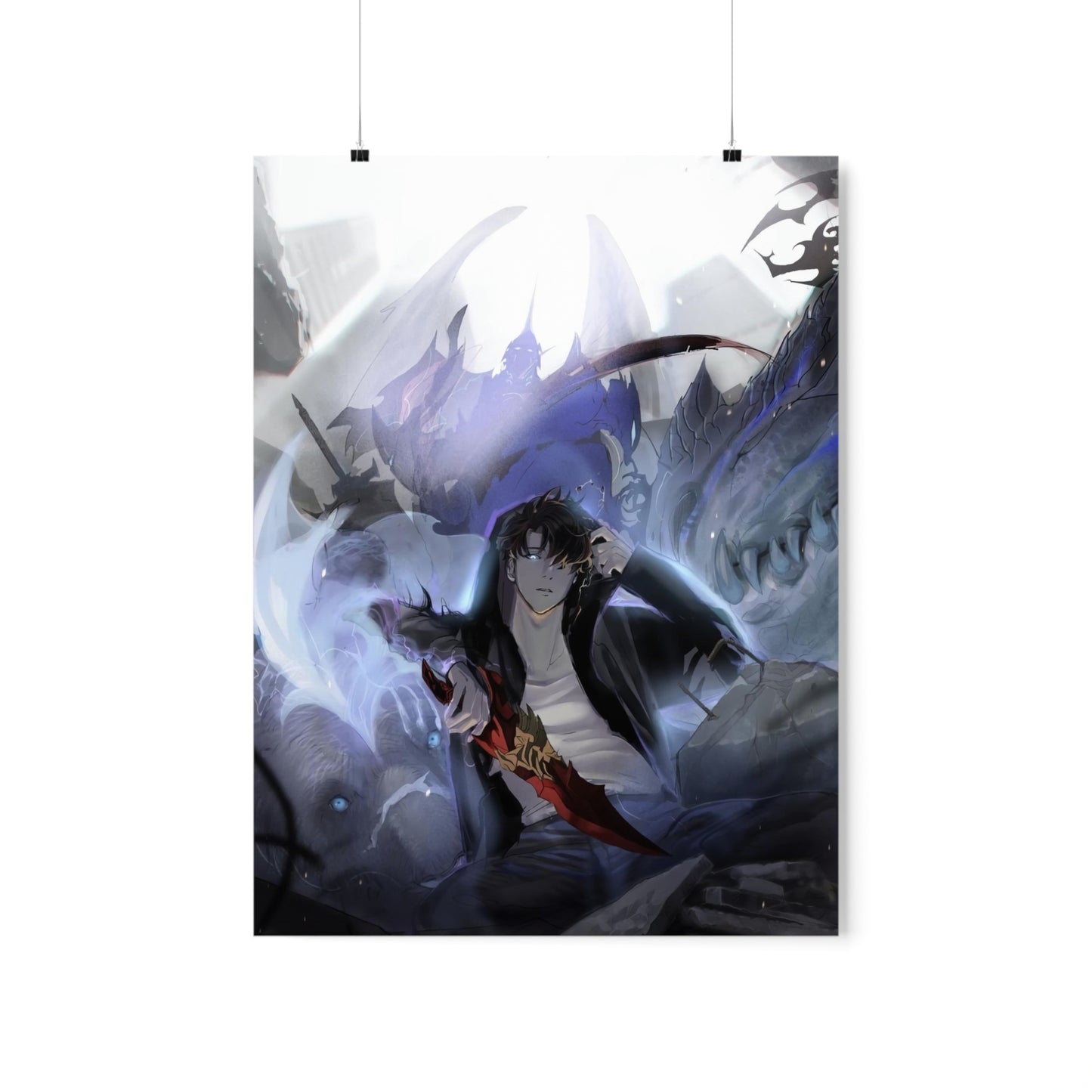 Solo Leveling Poster - Premium Matte Vertical Poster - Solo Leveling Anime Tank Kaisel Billion and Sung Jin-woo Wall Art Decor