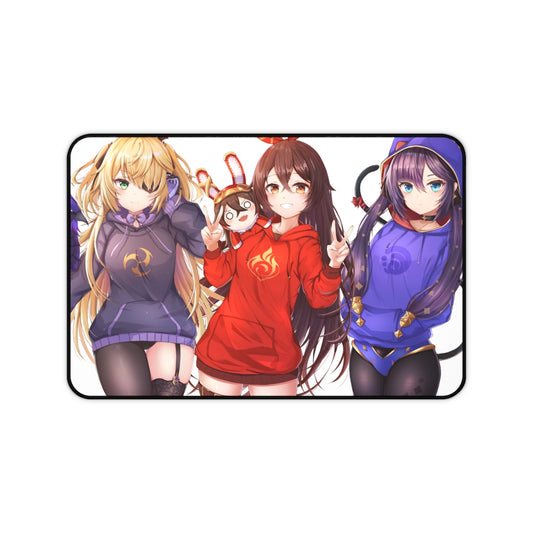 Genshin Impact Sexy Mousepad - Kawaii Fischl, Amber And Mona Gaming Desk Mat - Ecchi Playmat