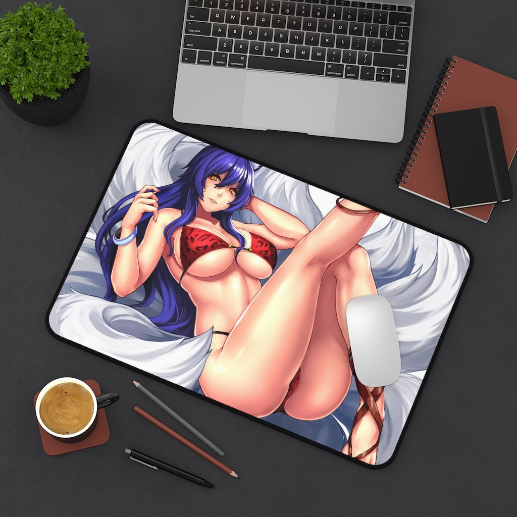 Nine Tailed Fox Ahri Sexy Mousepad - League of Legends Ecchi Desk Mat - LoL Kitsune Playmat