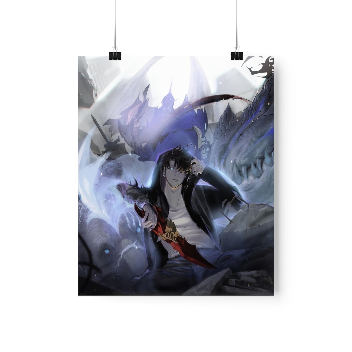 Solo Leveling Poster - Premium Matte Vertical Poster - Solo Leveling Anime Tank Kaisel Billion and Sung Jin-woo Wall Art Decor