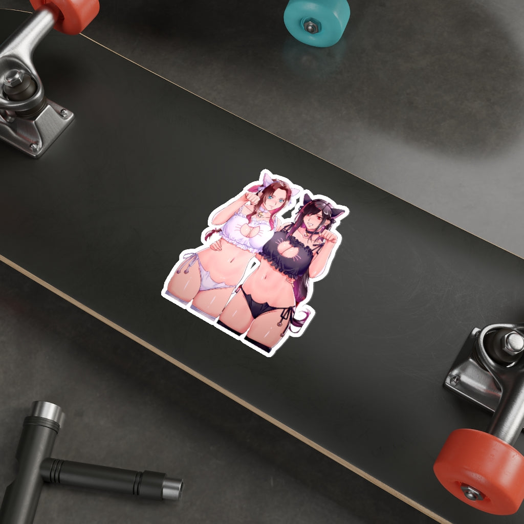 Tifa and Aerith Catgirls Neko Ecchi Final Fantsy 7 Waterproof Sticker - Large FF7 Decal