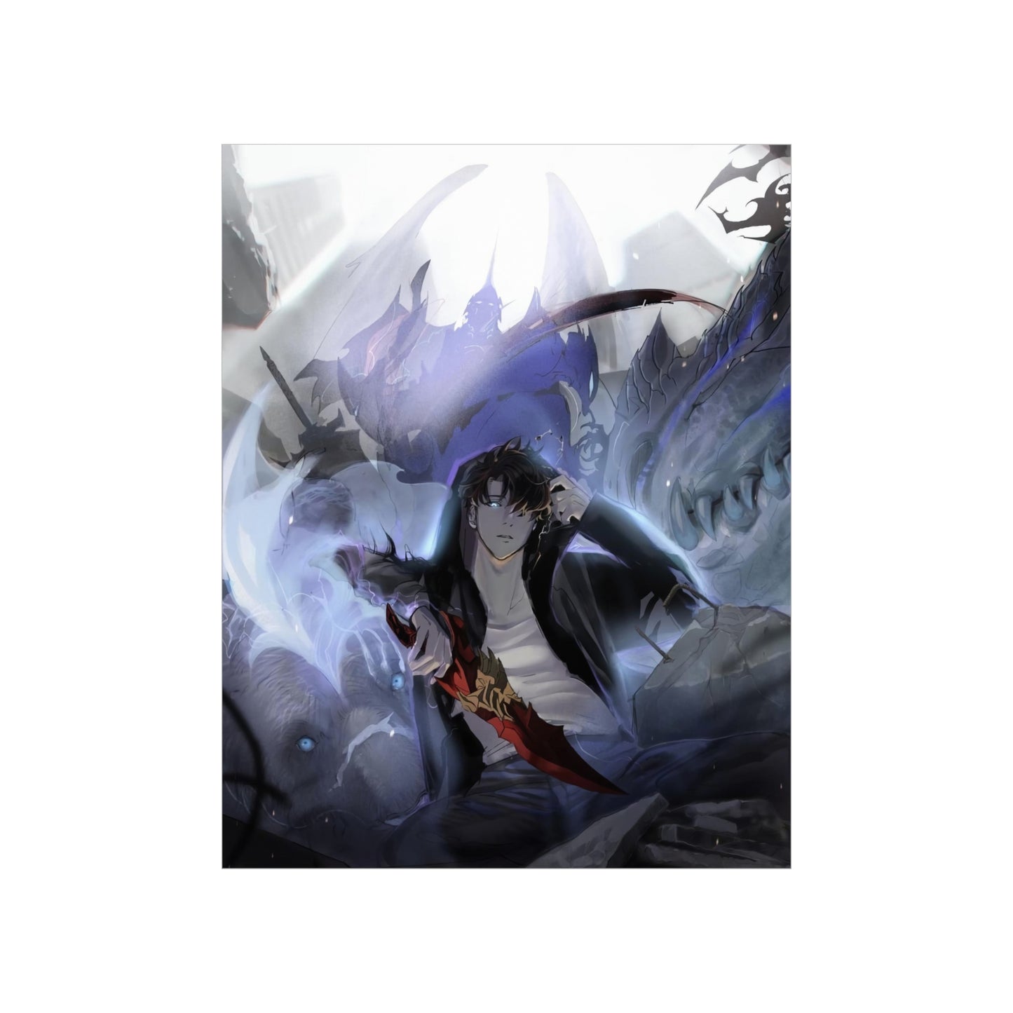 Solo Leveling Poster - Premium Matte Vertical Poster - Solo Leveling Anime Tank Kaisel Billion and Sung Jin-woo Wall Art Decor